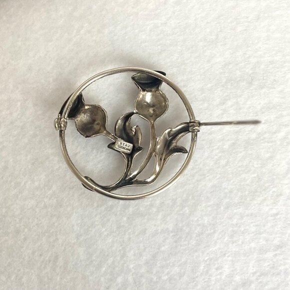 VTG Signed BEAU Sterling Silver 925 1.5" Round Thistle Brooch Flower Brooch - Picture 7 of 16